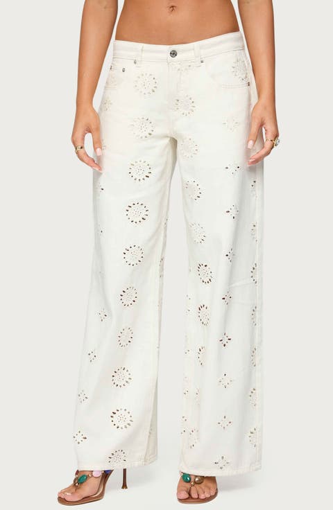 Women's Eyelet Wide-Leg Pants | Nordstrom