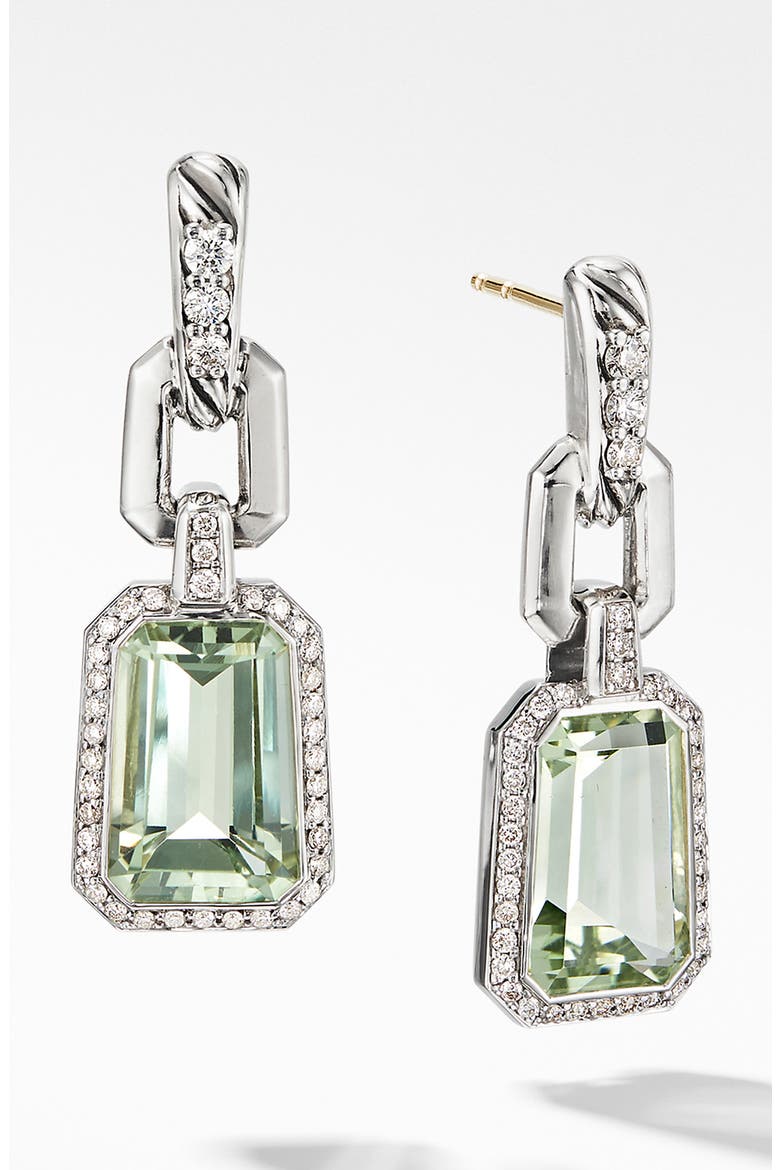 Stax Drop Earrings with Diamonds, Main, color, PRASIOLITE