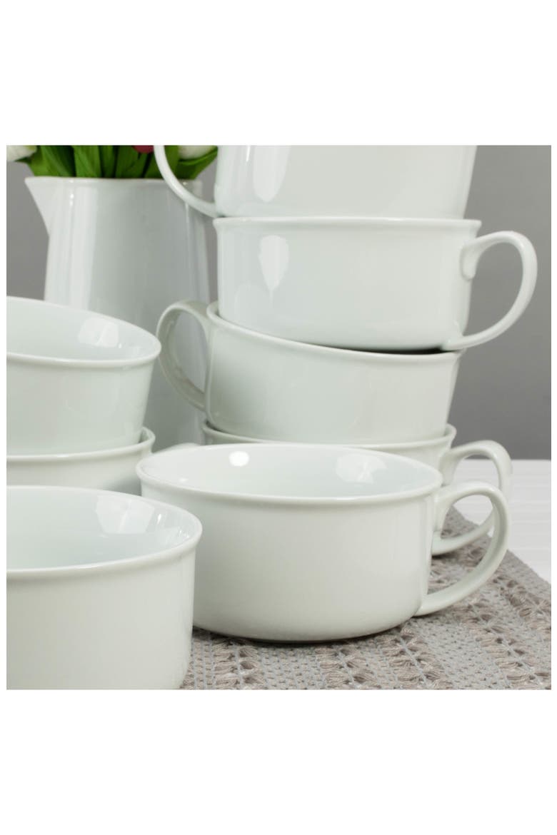 Set of 8 Soup Bowls with Handles, Alternate, color, WHITE