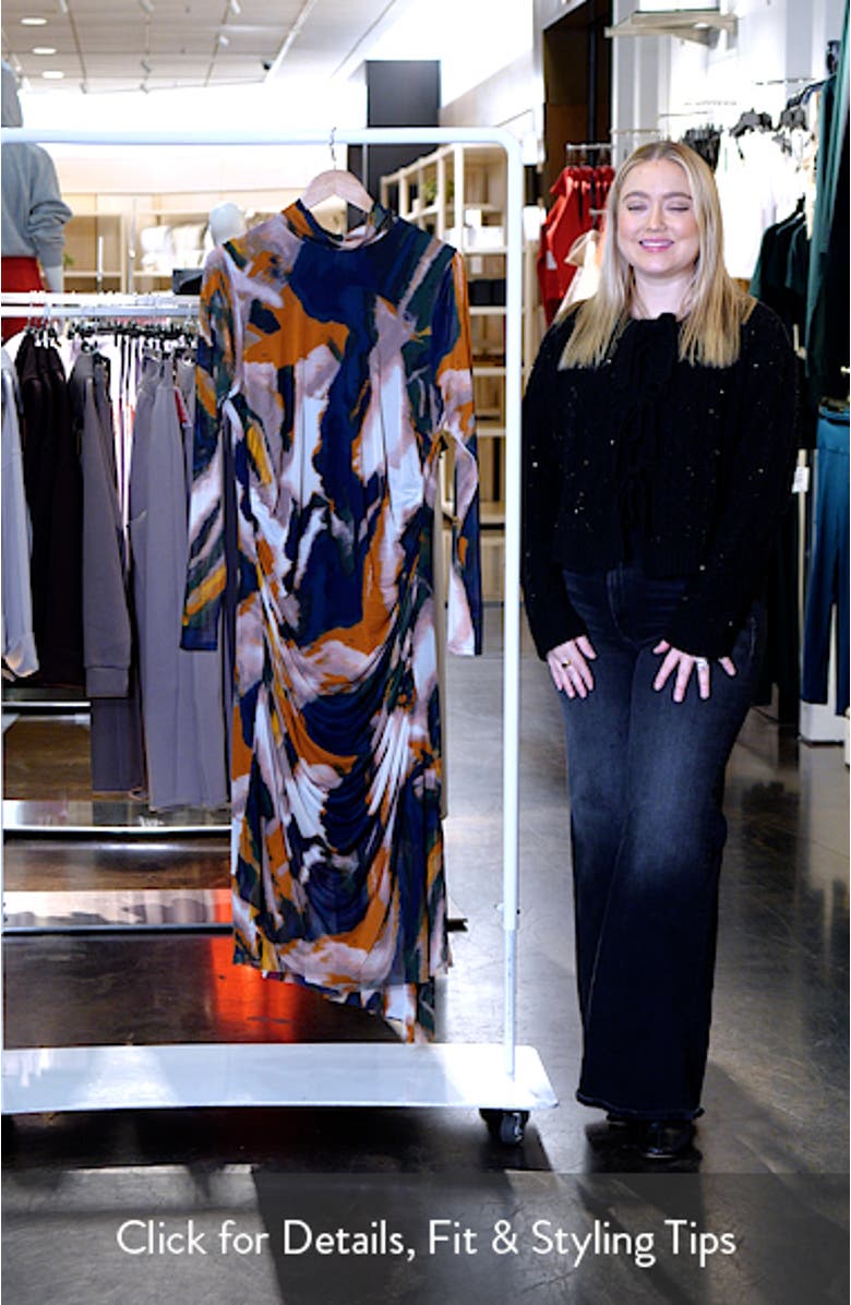 Zia Print Long Sleeve Ruched Mesh Dress, sales video thumbnail