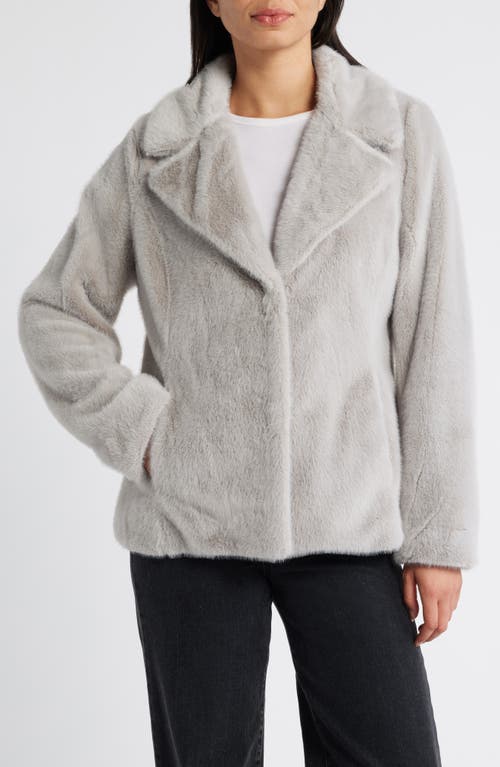 Via Spiga Notch Collar Faux Fur Shirt Jacket in Light Grey 