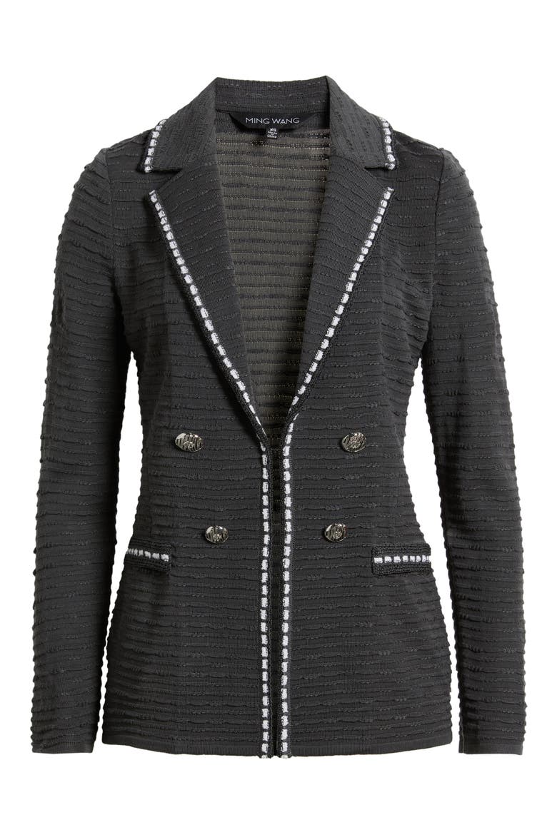 Contrast Trim Textured Knit Blazer, Alternate, color, GRANITE/ BLACK/ IVORY