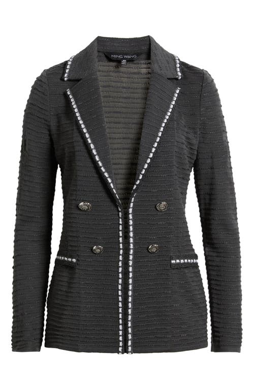 Ming Wang Contrast Trim Textured Knit Blazer In Black