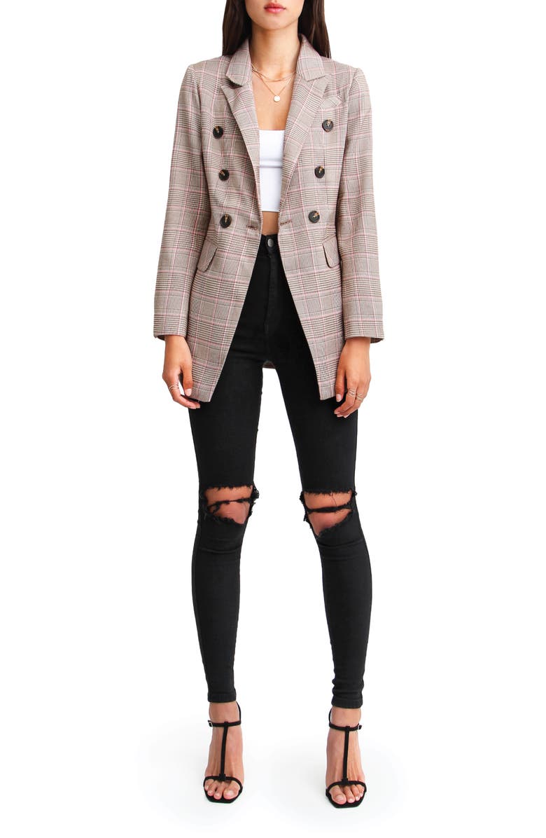 Belle & Bloom Too Cool For Work Plaid Blazer, Alternate, color, Brown