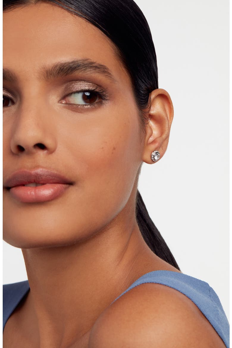 Soletia Solitaire Crystal Halo Stud Earrings, Alternate, color, SILVER TONE CLEAR CRYSTAL