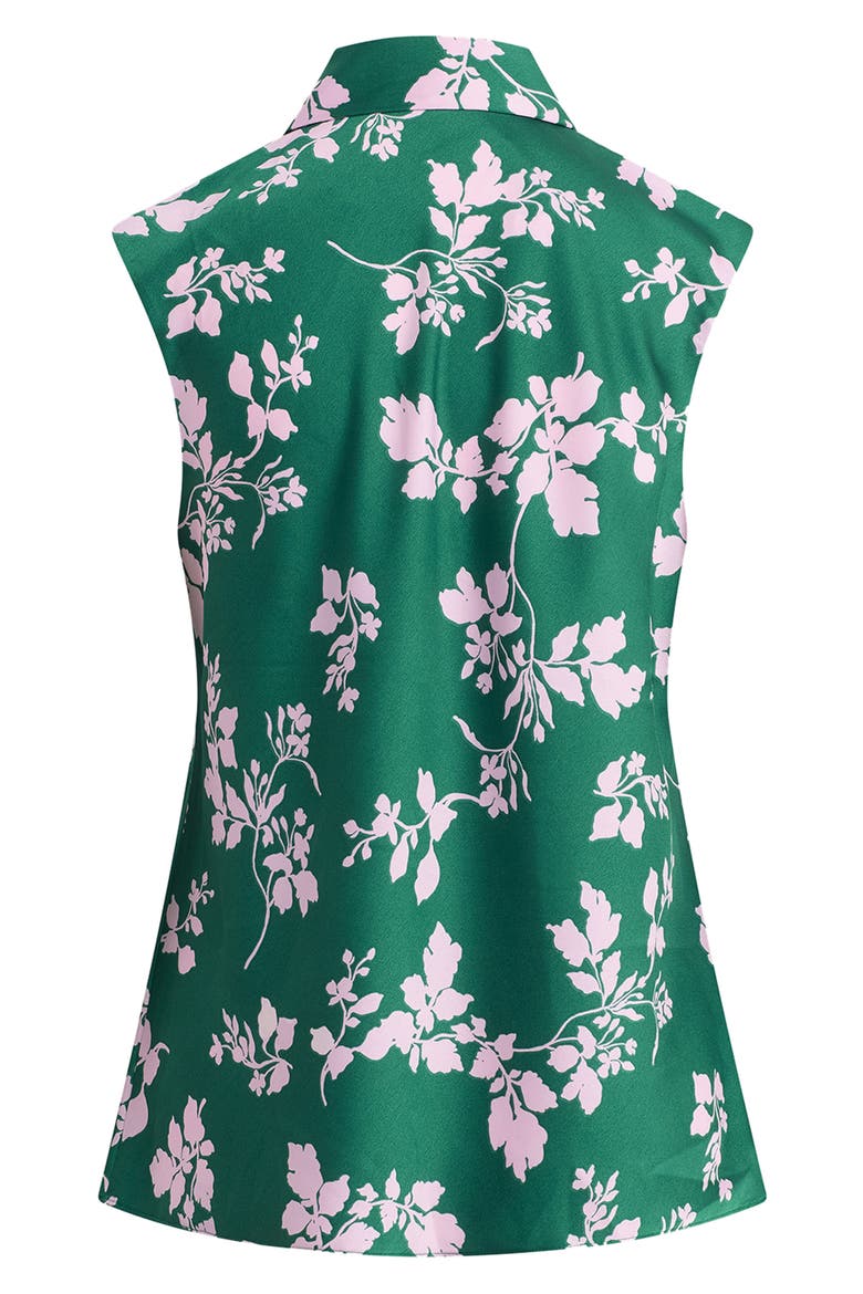Agatha Sleeveless Crepe Satin Button-Up Shirt, Alternate, color, EMERALD FLORAL