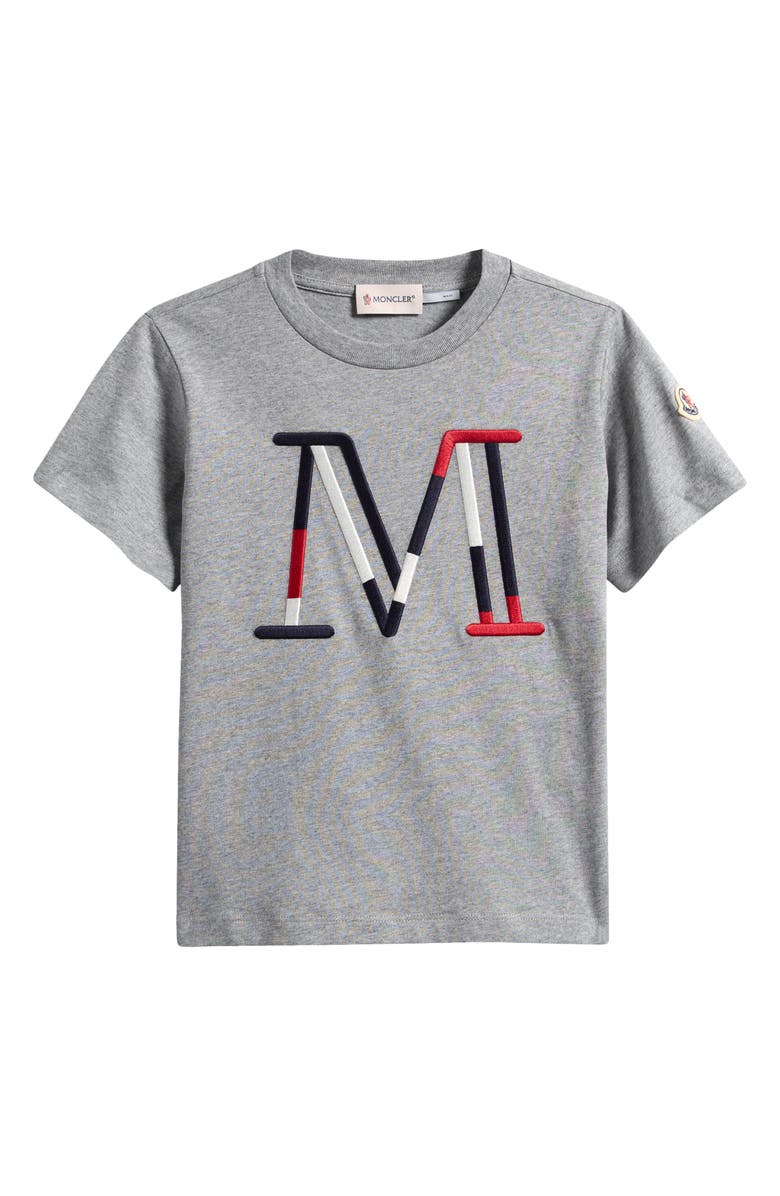 Moncler Kids' Logo Embroidered T-Shirt, Main, color, Grey