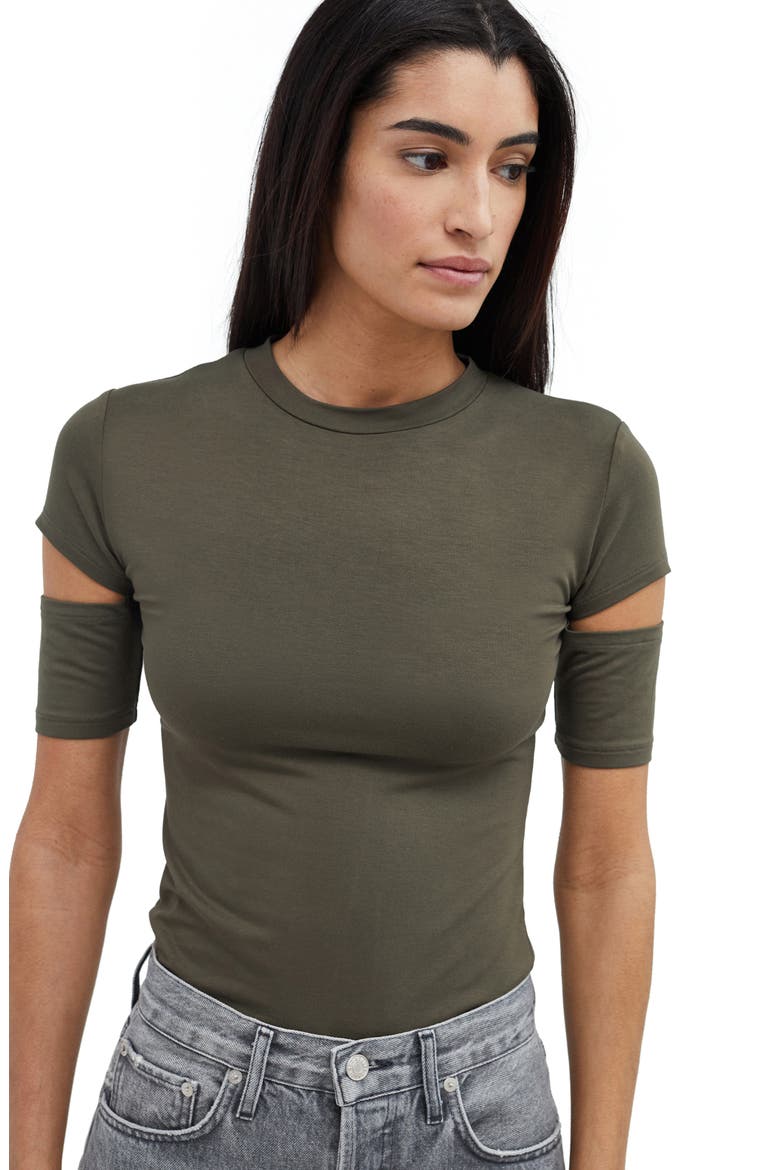Esme Cutout Sleeve T-Shirt, Alternate, color, OLIVE GREEN