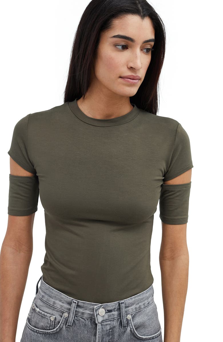 Marcella Esme Cutout Sleeve T-Shirt, Alternate, color, Olive Green