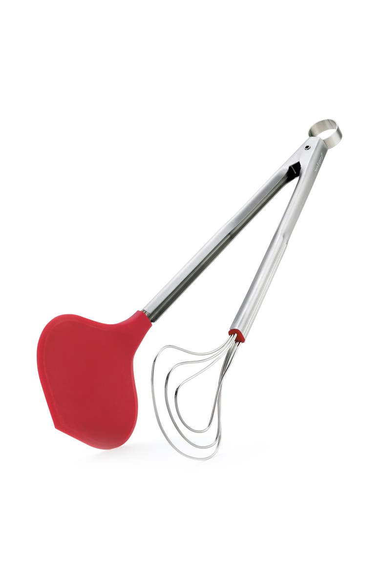 CUISIPRO 13 Inch Fish Tongs Stainless Steel Silicone Locking Long Seafood, Main, color, Red