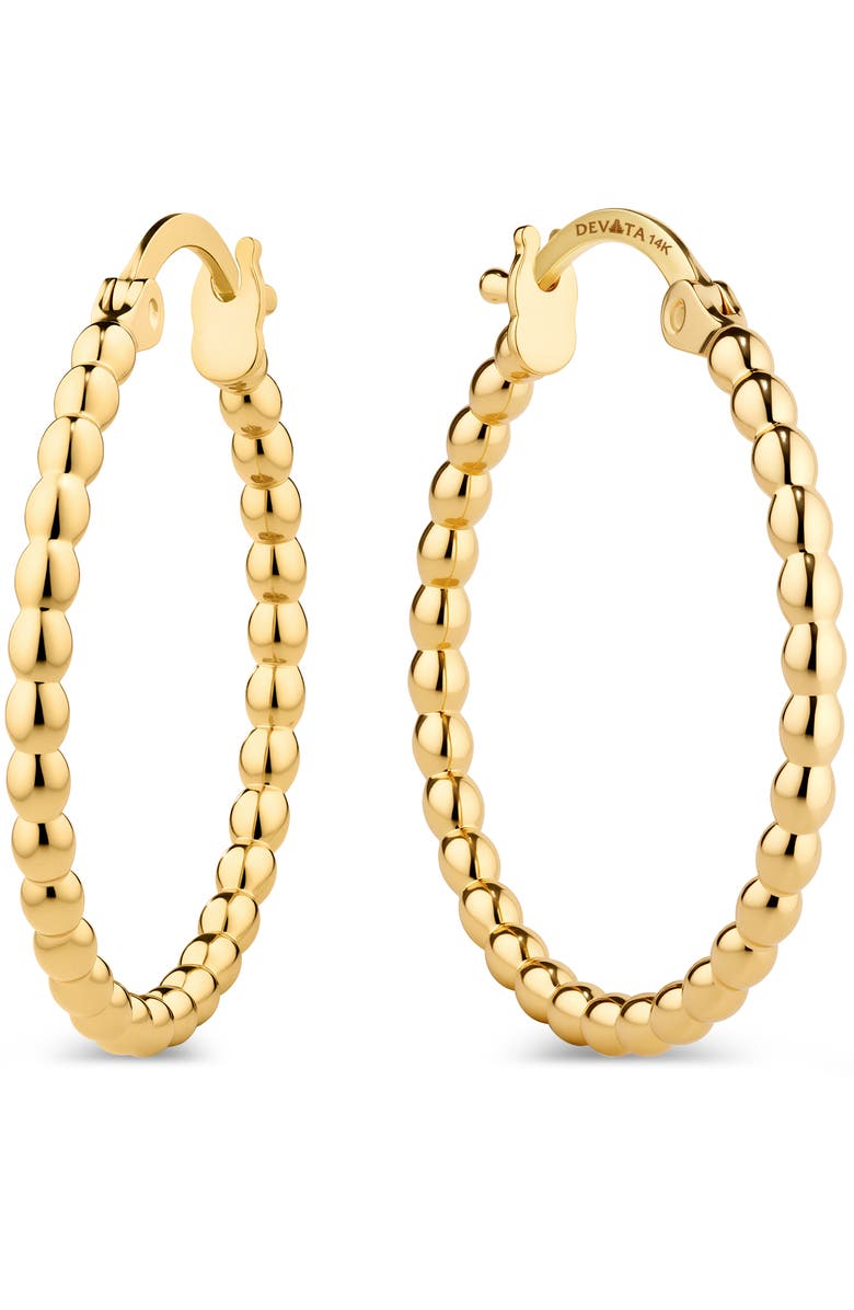 DEVATA Beaded Ball Hoop Earrings in 14K Gold, Main, color, Yellow Gold