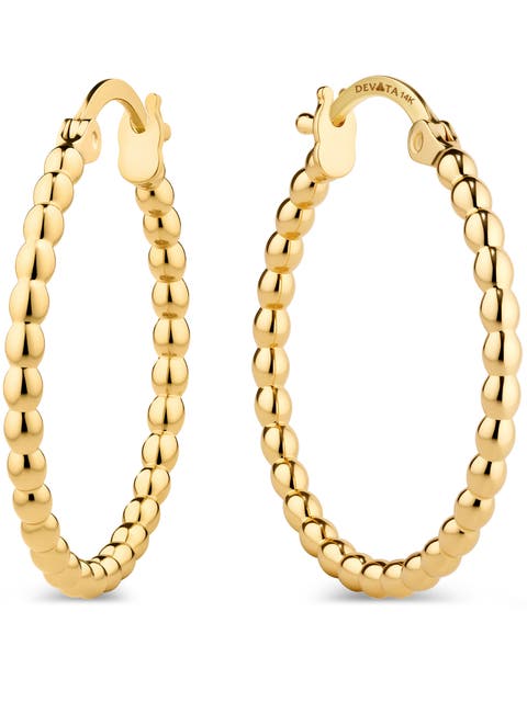 Beaded Ball Hoop Earrings in 14K Gold
