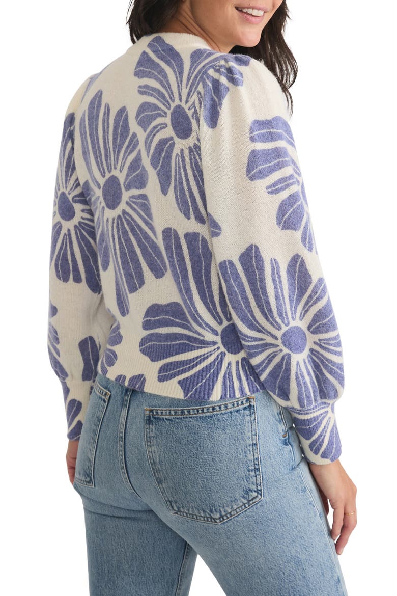 Floral Print Balloon Sleeve Crewneck Sweater, Alternate, color, BLUEFLORAL