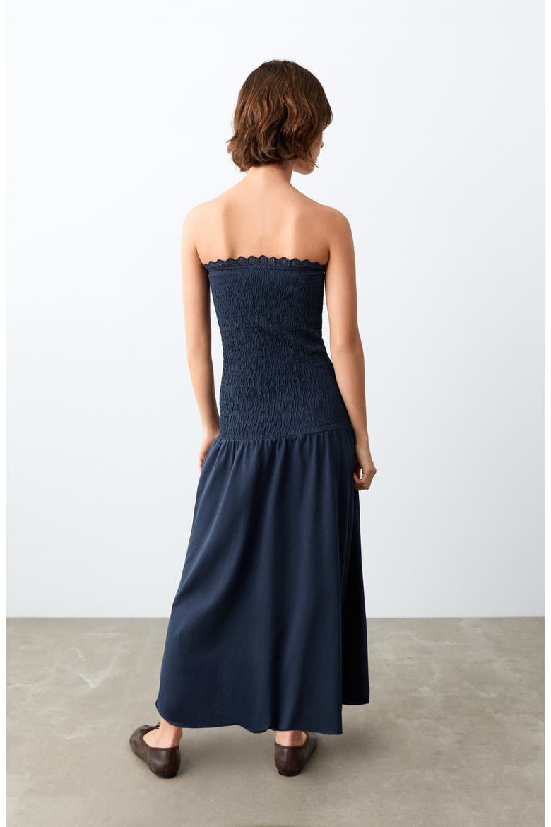 Smocked Strapless Maxi Dress, Alternate, color, NAVY