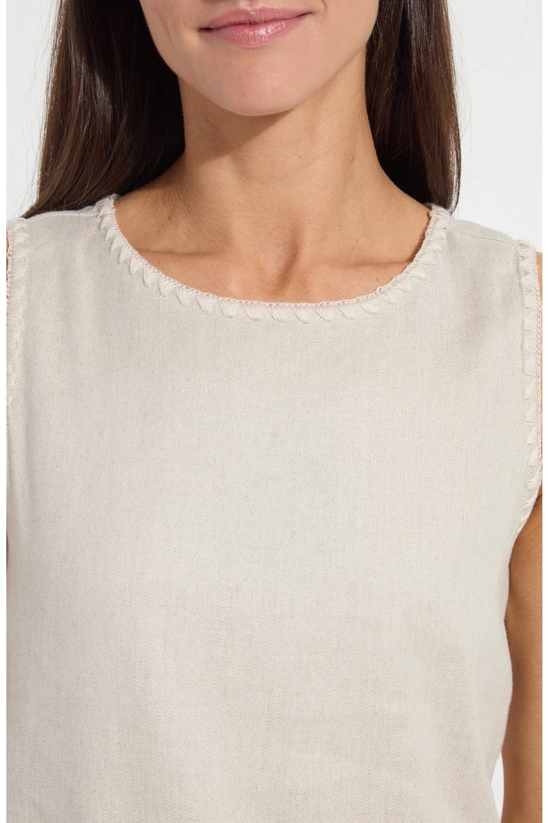 Gabriela Embroidered Detail Linen Blend Tank, Alternate, color, FLAX LINEN