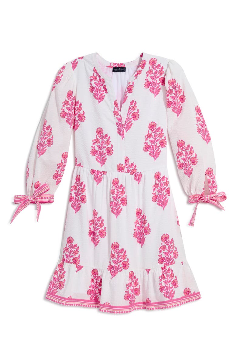 vineyard vines Tessa Floral Tie Sleeve Minidress, Main, color, Floral White Cap