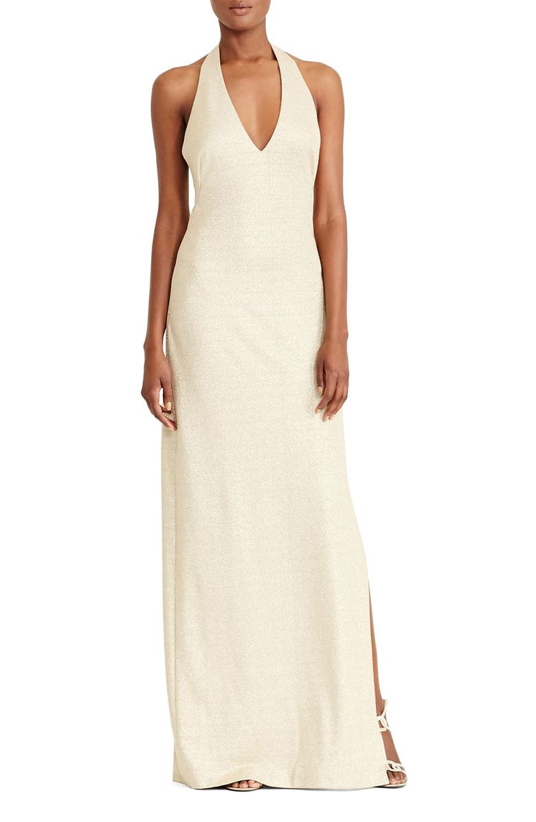 Lauren Ralph Lauren Metallic Halter Gown, Main, color,