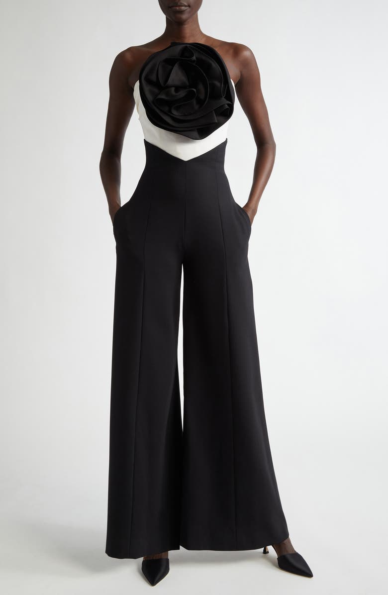 Carolina Herrera Rosette Strapless Silk Top, Alternate, color, 