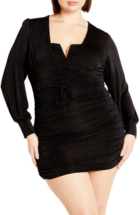 Maren Long Sleeve Lace-Up Crop Top (Plus)