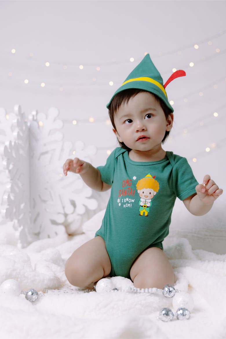 Christmas Bodysuit and Hat Set, Alternate, color, Buddy Elf Green
