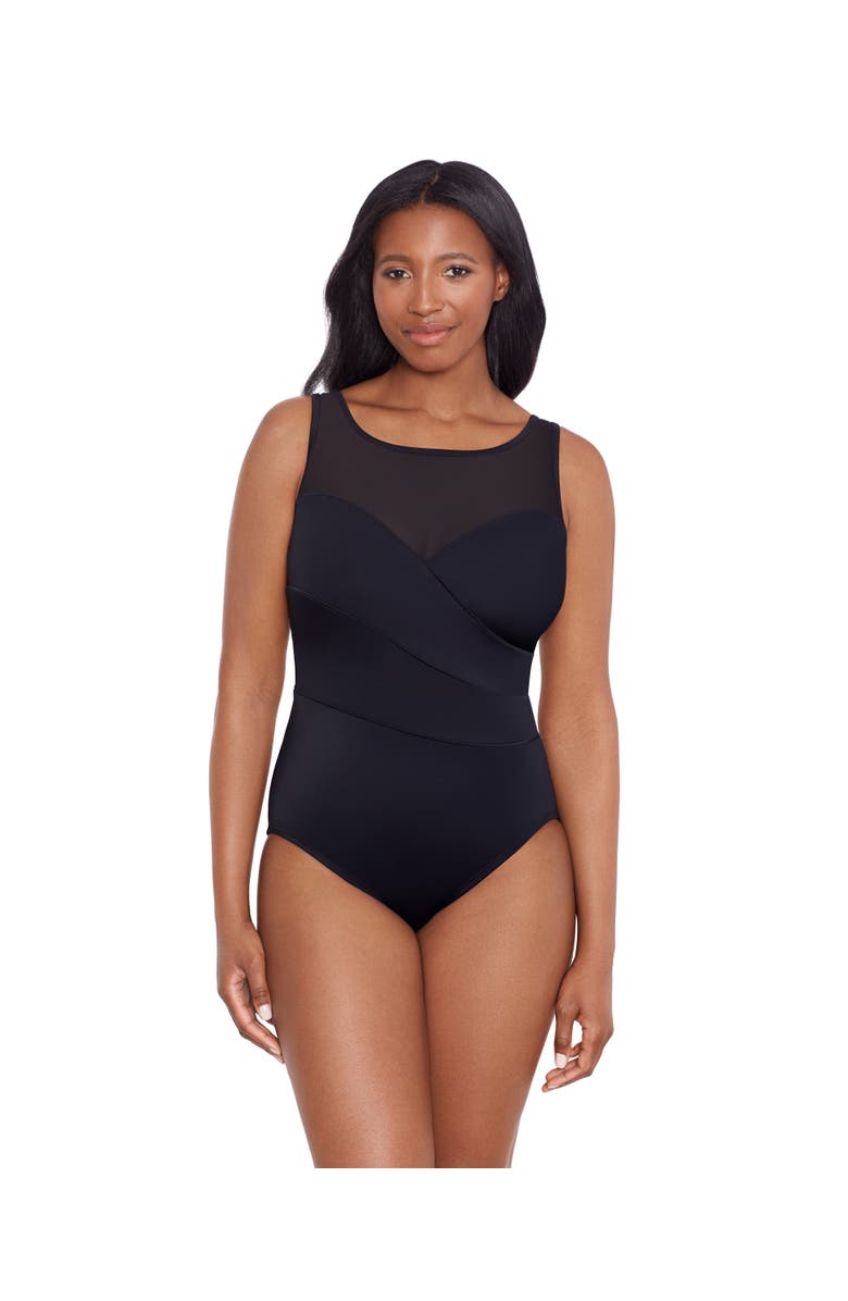 Longitude Mesh Highneck Long Torso One-Piece Swimsuit, Main, color, Night Gala
