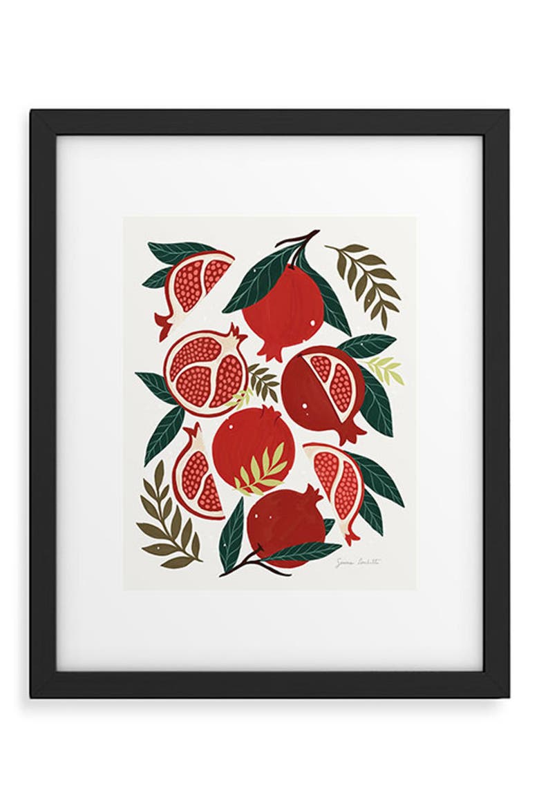 Pomegranates Pattern Framed Art Print, Main, color, GREEN