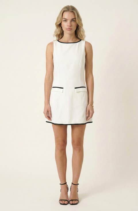 Sleeveless A-Line Mini Dress with Contrast Trim and Faux Pockets