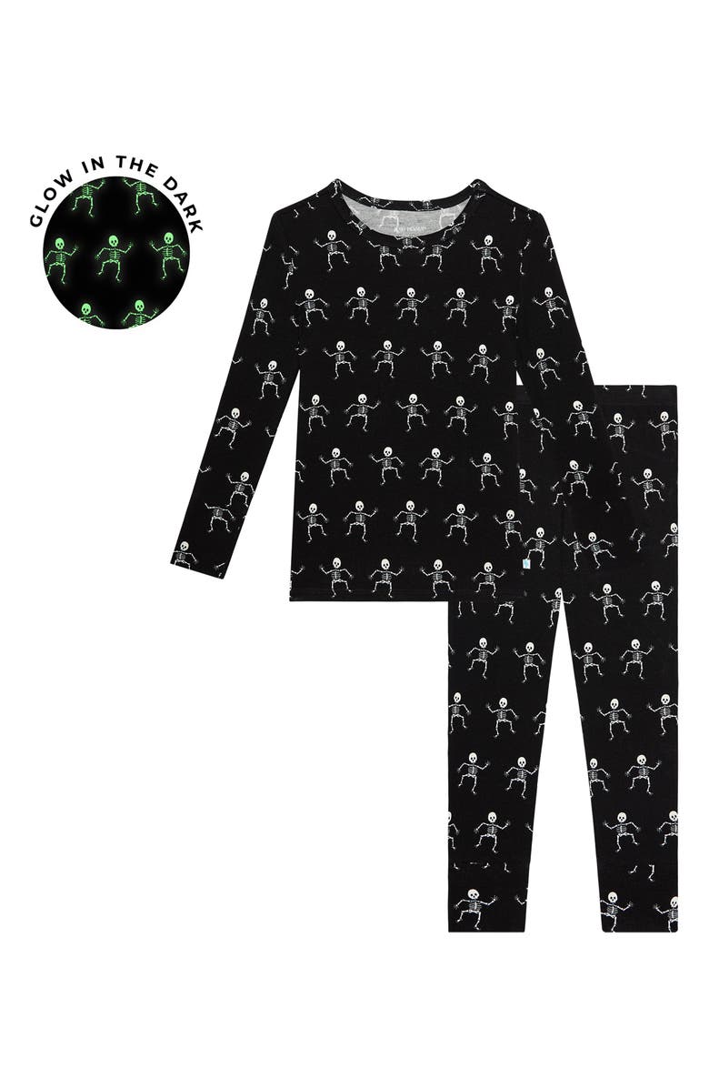 Posh Peanut Kids' Dancing Skelly Glow In The Dark Fitted Two-Piece Pajamas, Main, color, 