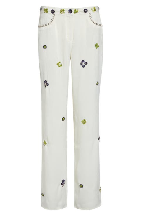 Brity Embellished Low Rise Straight Leg Pants