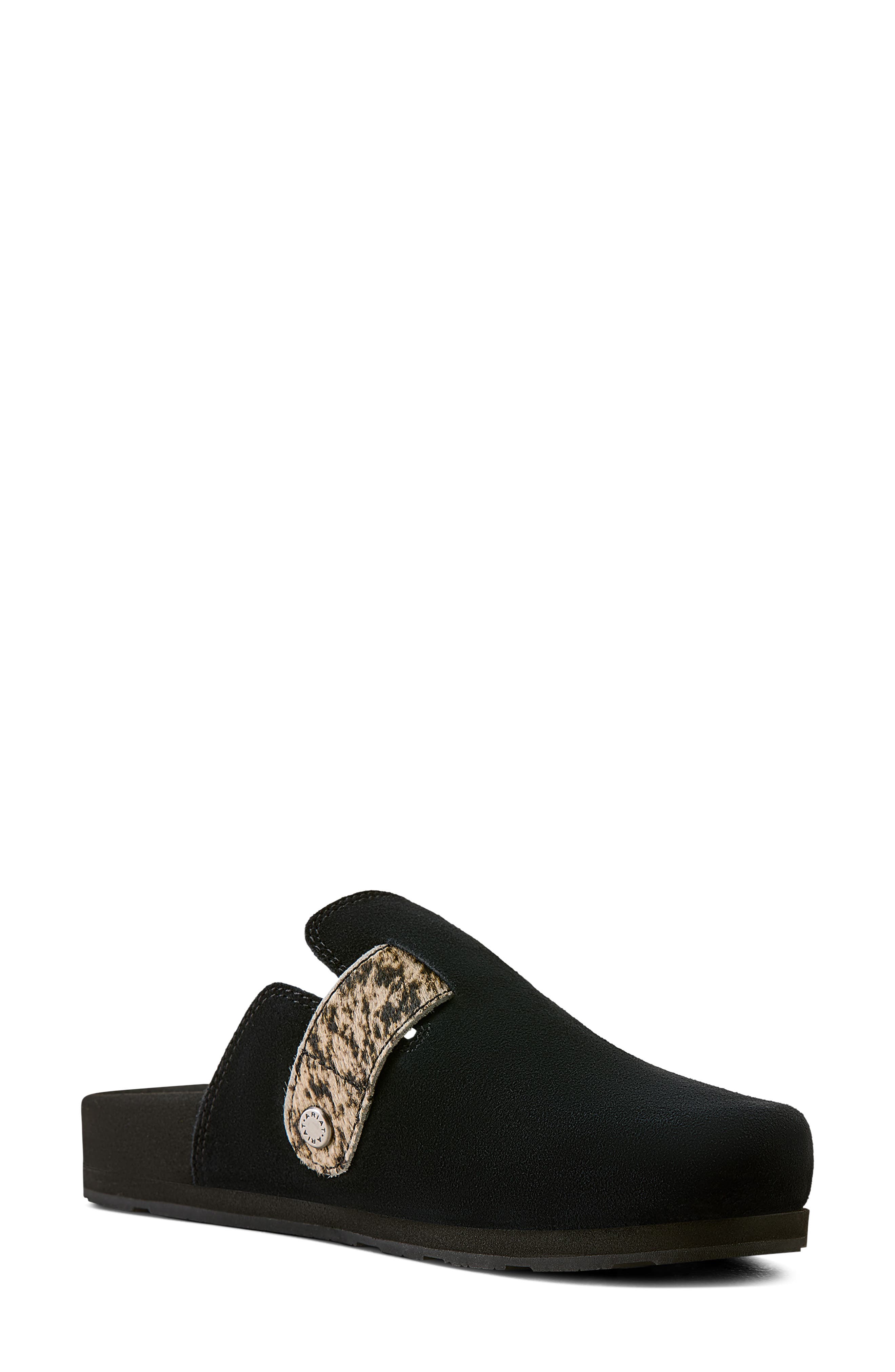 Country Leather Mule, Main, color, BLACK SUEDE