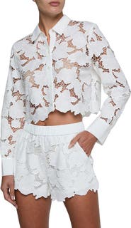 L'AGENCE Seychelle Cutwork Crop Button-Up Shirt