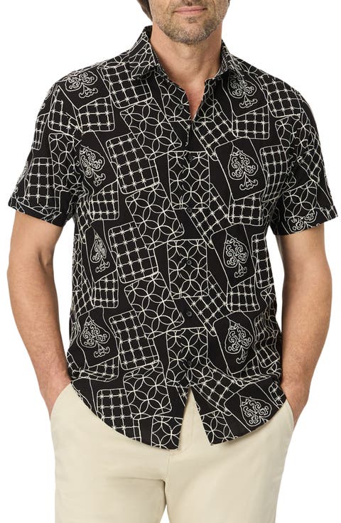 All Aces Embroidered Short Sleeve Button-Up Shirt