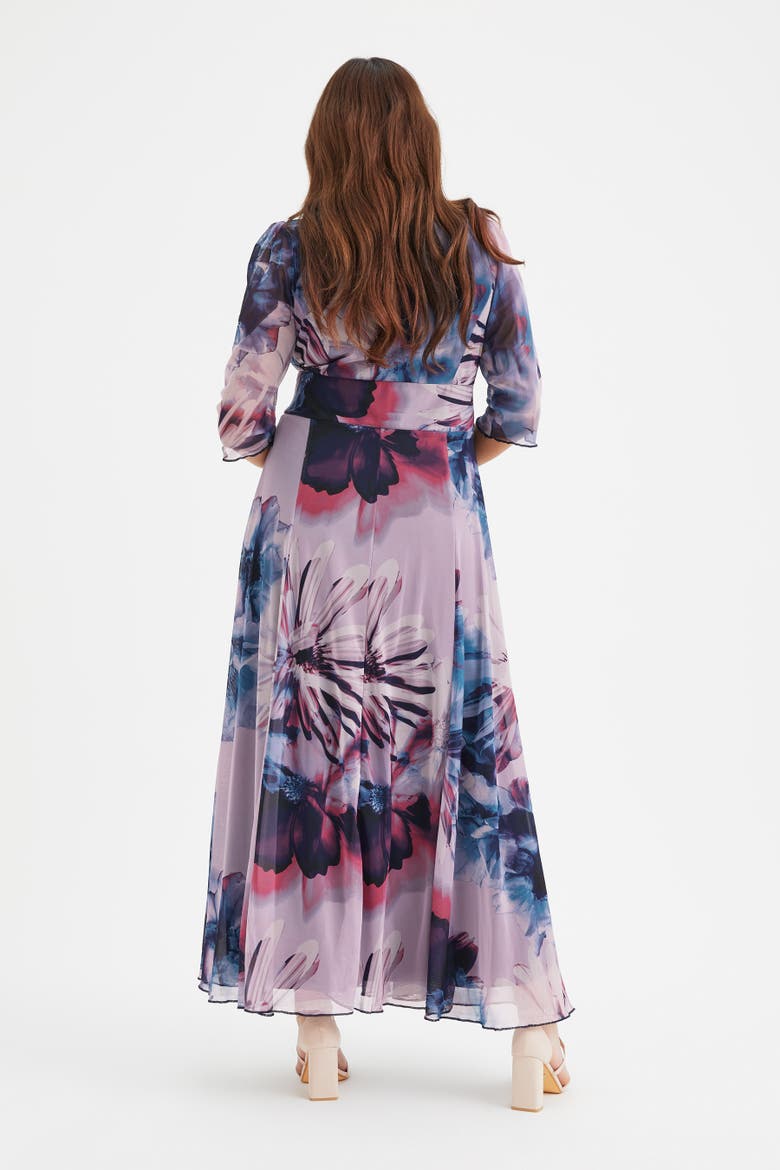 Verity V-Neck 3/4 Sleeve Maxi Dress, Alternate, color, Indigo Rose