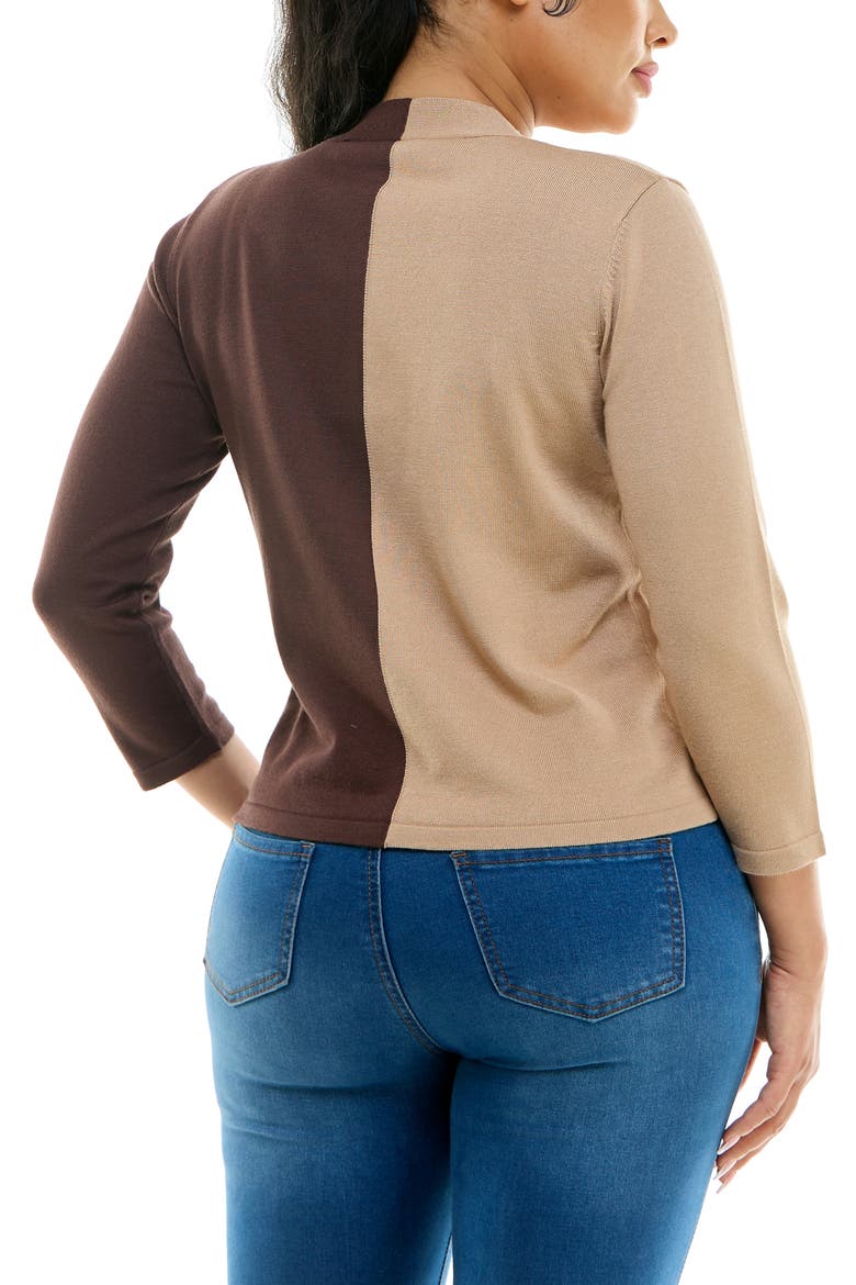 Colorblock V-Neck Cardigan, Alternate, color, TAN/ COFFEE BEAN
