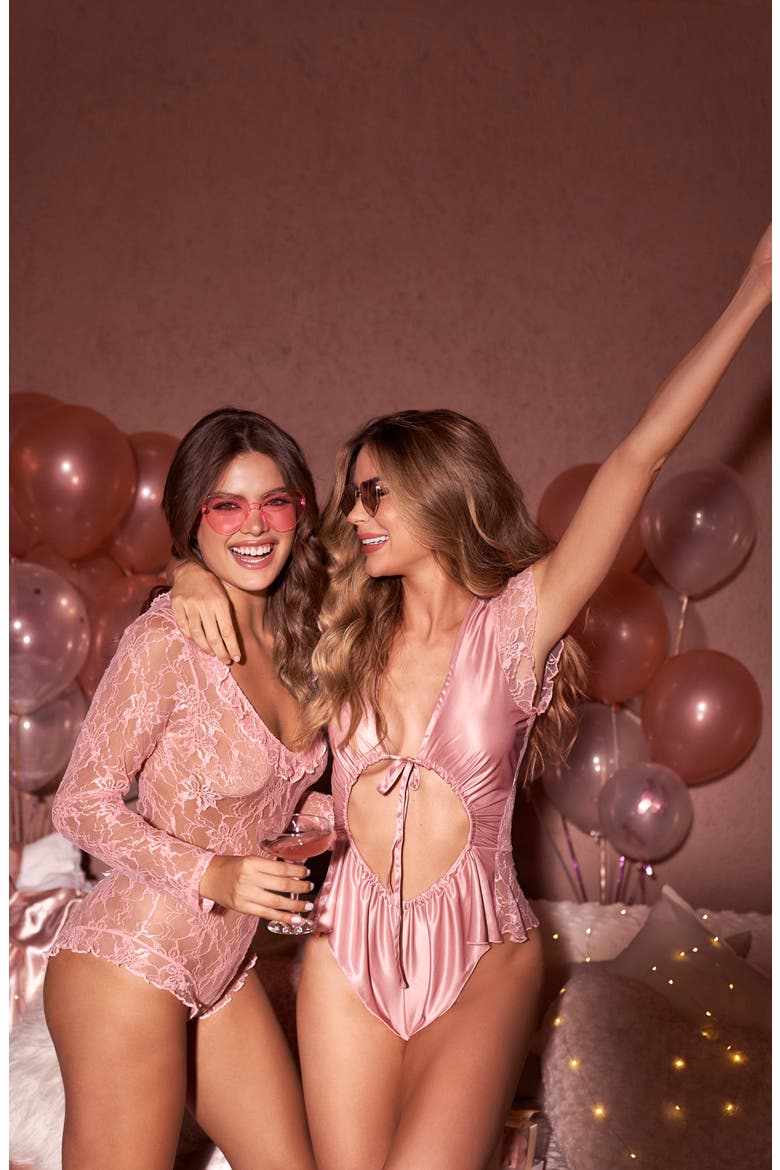 Cutout Satin & Lace Teddy, Alternate, color, ROSE