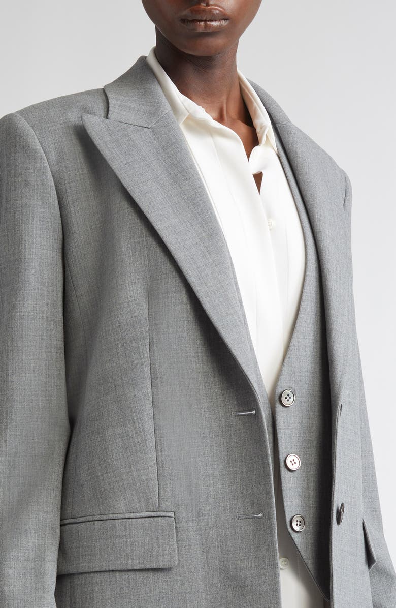 Michael Kors Collection Stretch Virgin Wool Boyfriend Blazer, Alternate, color, Banker Melange