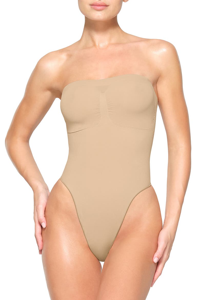 Seamless Sculpt Strapless Bodysuit, Main, color, CLAY