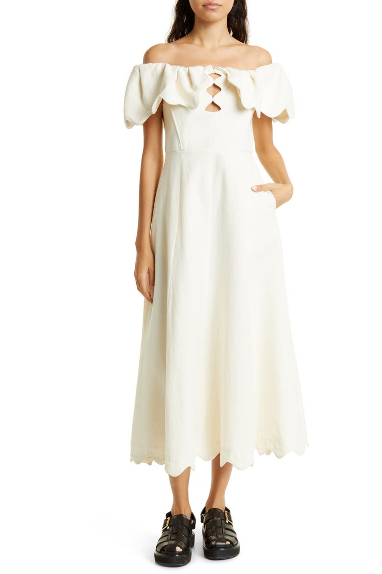 Leona Off the Shoulder Scallop Dress, Main, color, CREAM