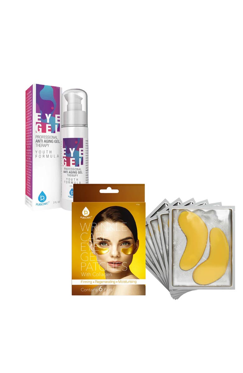 PURSONIC Youthful Eyes Bundle Professional Anti Aging Eye Gel 2 Oz & Wrinkle Care Eye Gel Patches, Main, color,