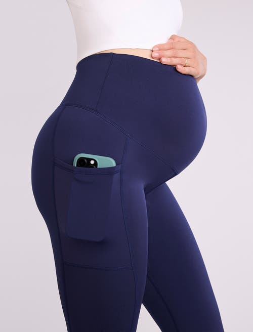 Motherhood Maternity Over The Belly Side Pocket Active Maternity Leggings In Blue