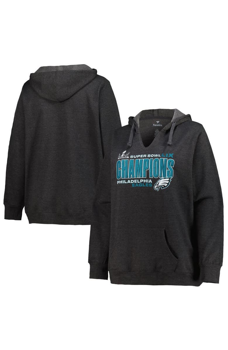 FANATICS Women's Fanatics  Heather Charcoal Philadelphia Eagles Super Bowl LIX Champions Plus Size Under The Lights Pullover Hoodie, Main, color, 