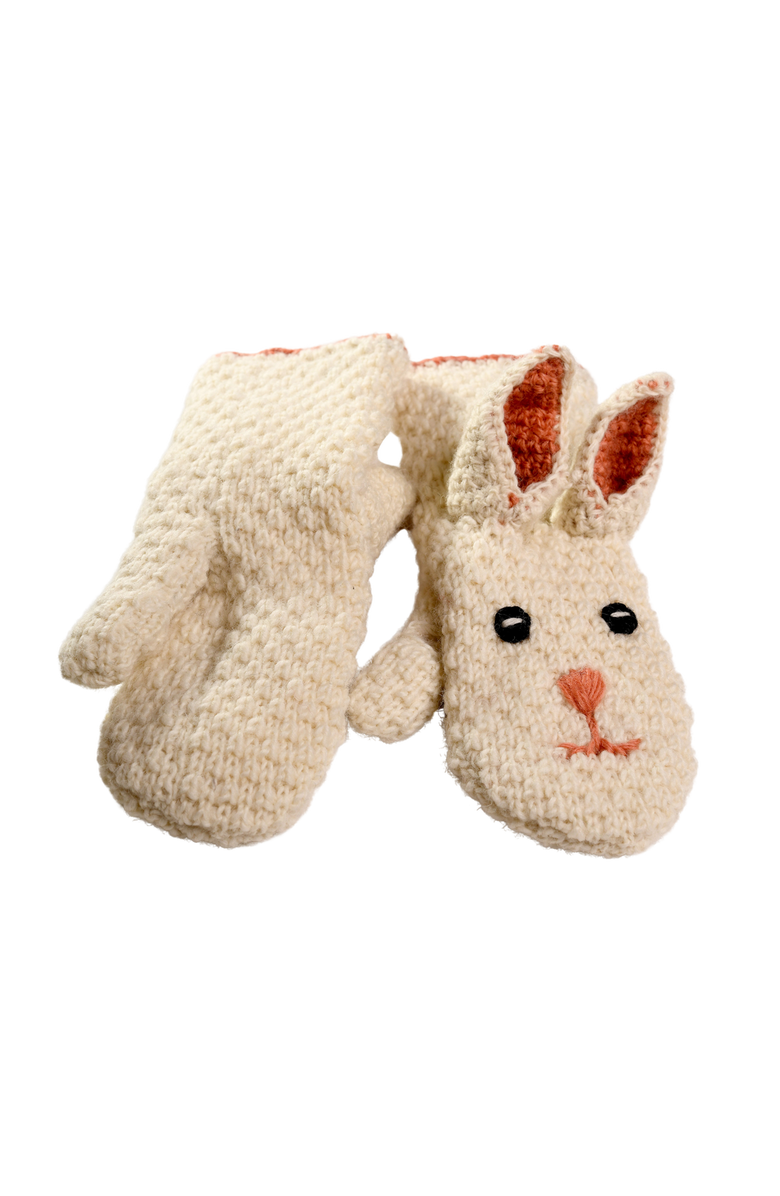 Nirvanna Designs Crochet Rabbit Mittens, Alternate, color, White