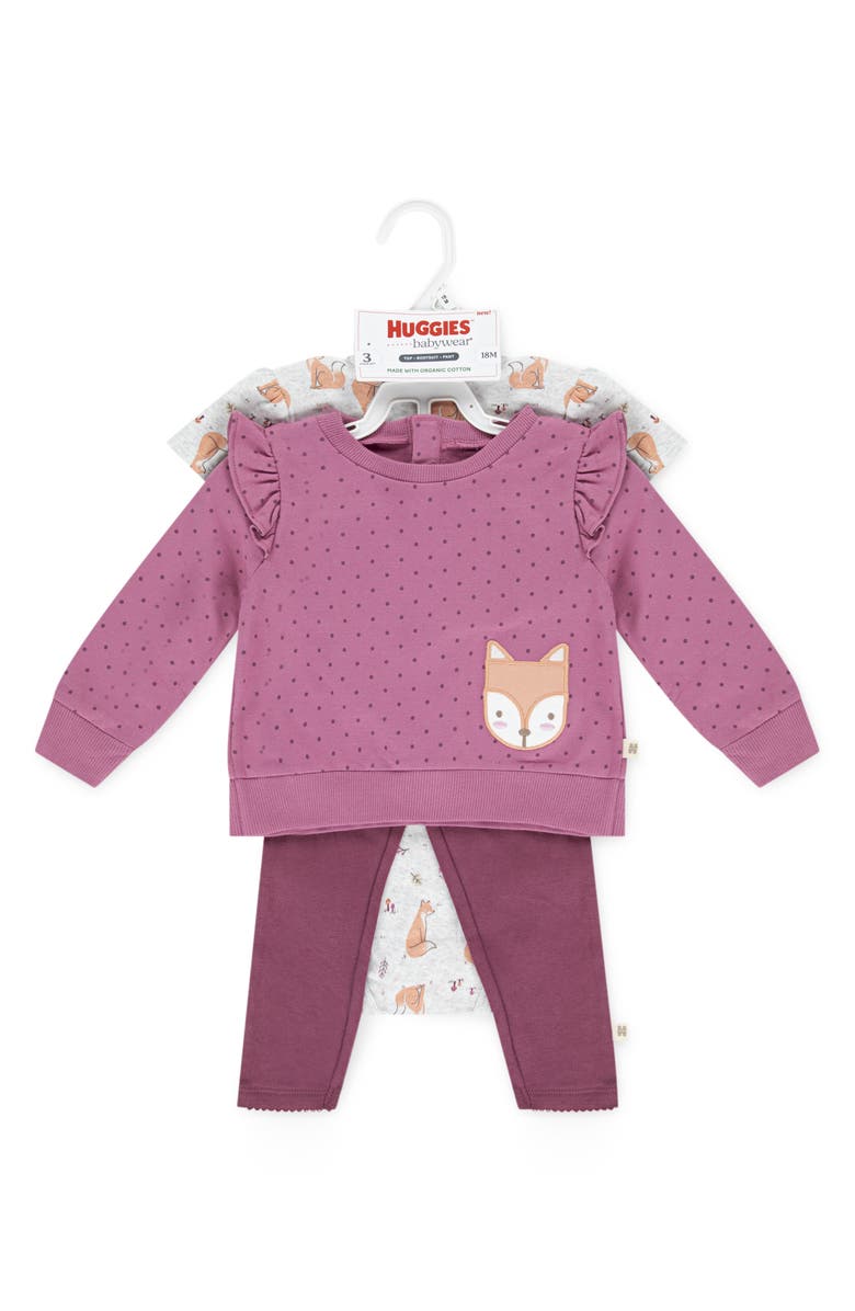 Huggies Playwear Top, Leggings & Bodysuit Set, Alternate, color, Huggies Hawthorn Rose