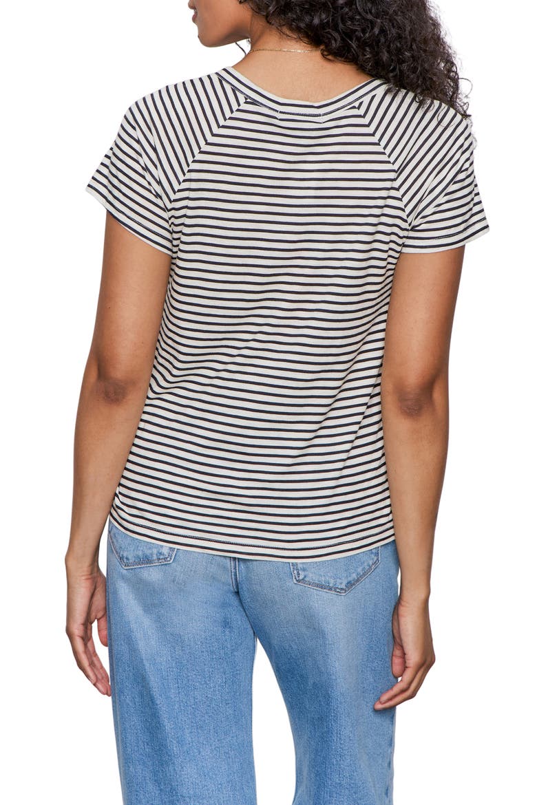Stripe Notch V-Neck Cotton Blend T-Shirt, Alternate, color, LIGHT OAT/ BLACK STRIPE