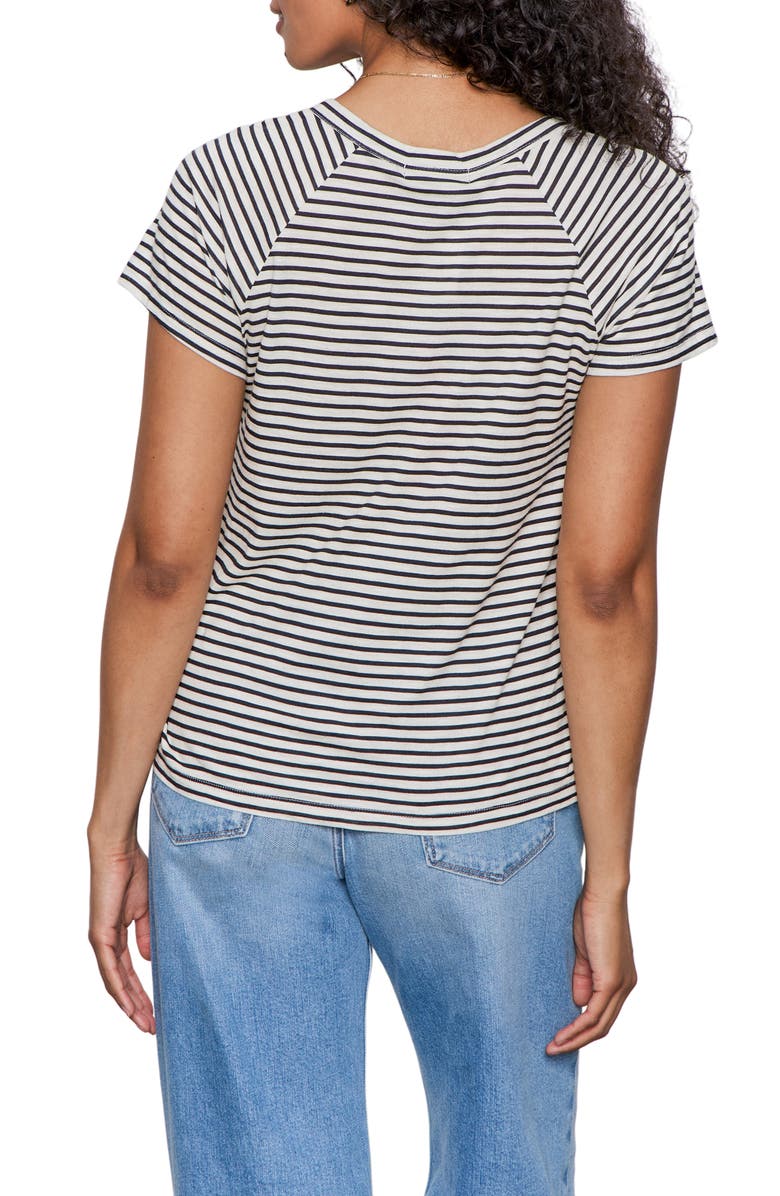 Sanctuary Stripe Notch V-Neck Cotton Blend T-Shirt, Alternate, color, Light Oat/ Black Stripe