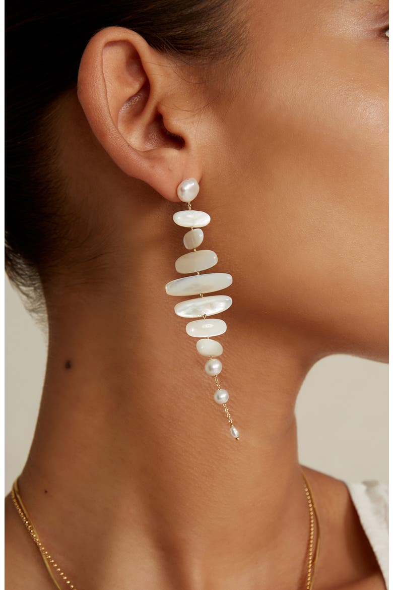 Mizumi Mother of Pearl Drop Earrings, Alternate, color, WHITE MOP