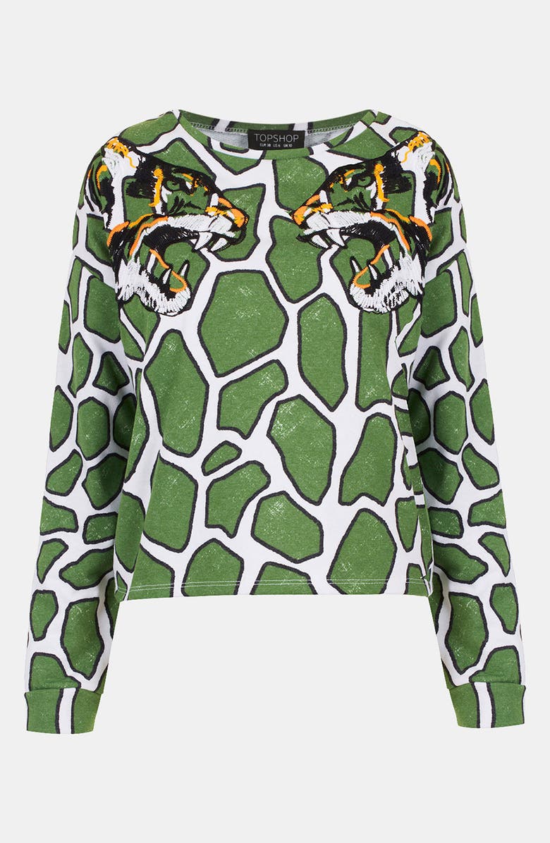 Topshop Embroidered Tiger Print Sweatshirt, Main, color, 