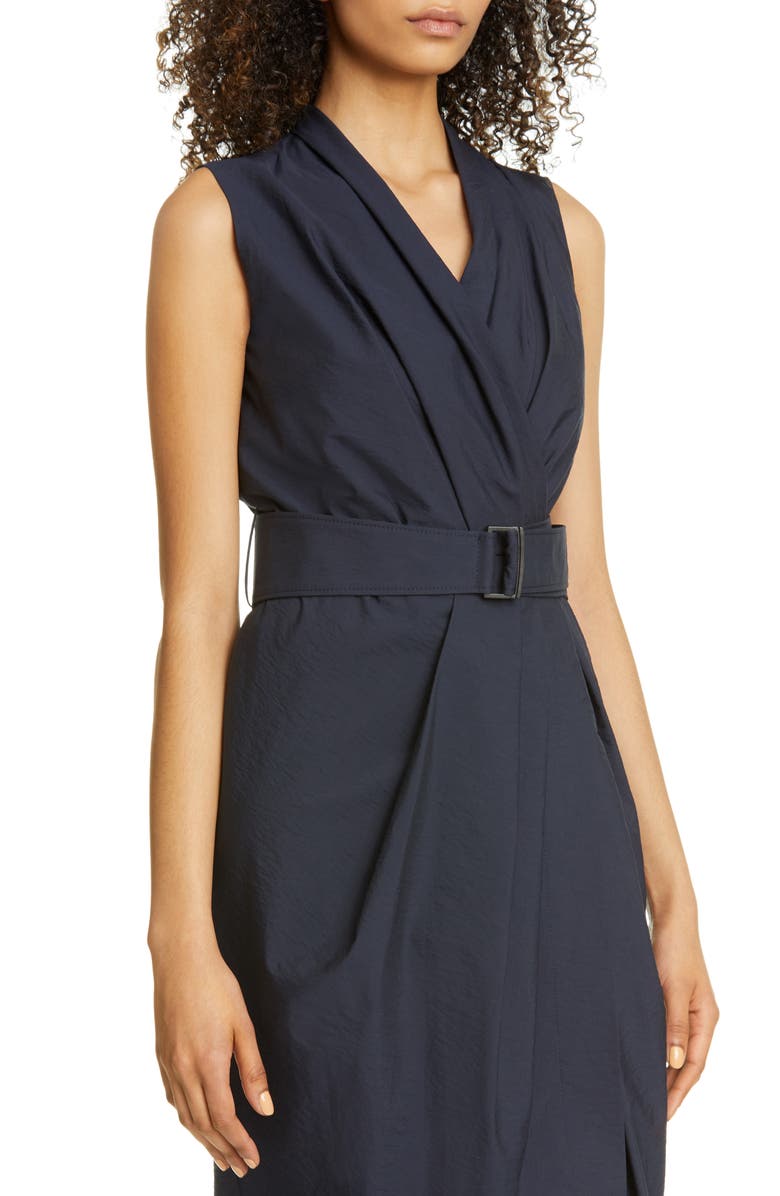 Brunello Cucinelli Pleated Crinkle Cotton Blend Wrap Dress, Alternate, color,