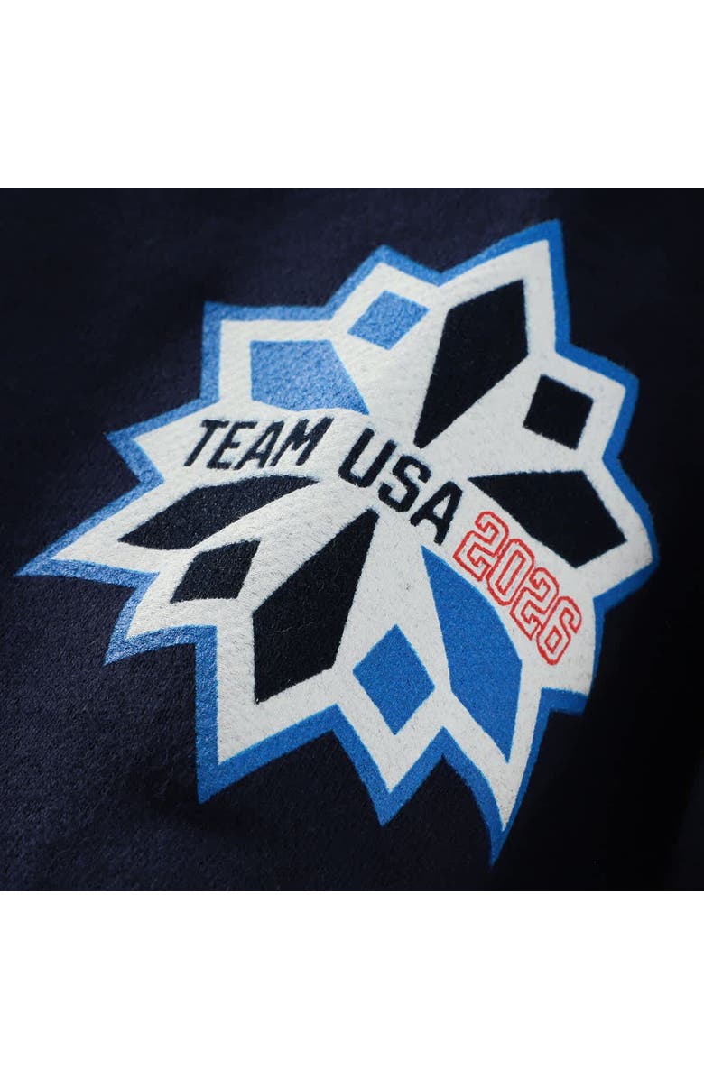 Outerstuff Women's Navy Team USA Flag & Patches Fleece Cropped Pullover Hoodie, Alternate, color,