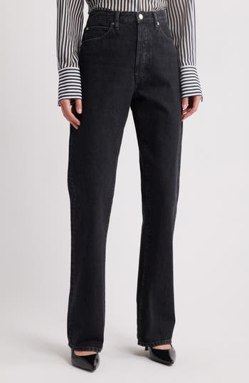 Frame The Vertical High Waist Relaxed Straight Leg Jeans In Black